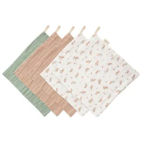 Mushie - Muslin Cotton Washcloth 5-Pack - Pink Flowers Combo