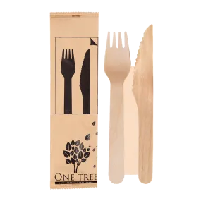 One Tree Wooden Cutlery Set Knife, Fork & Napkin 100pcs