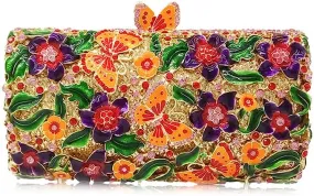 Orange Floral Rhinestone Evening Bag