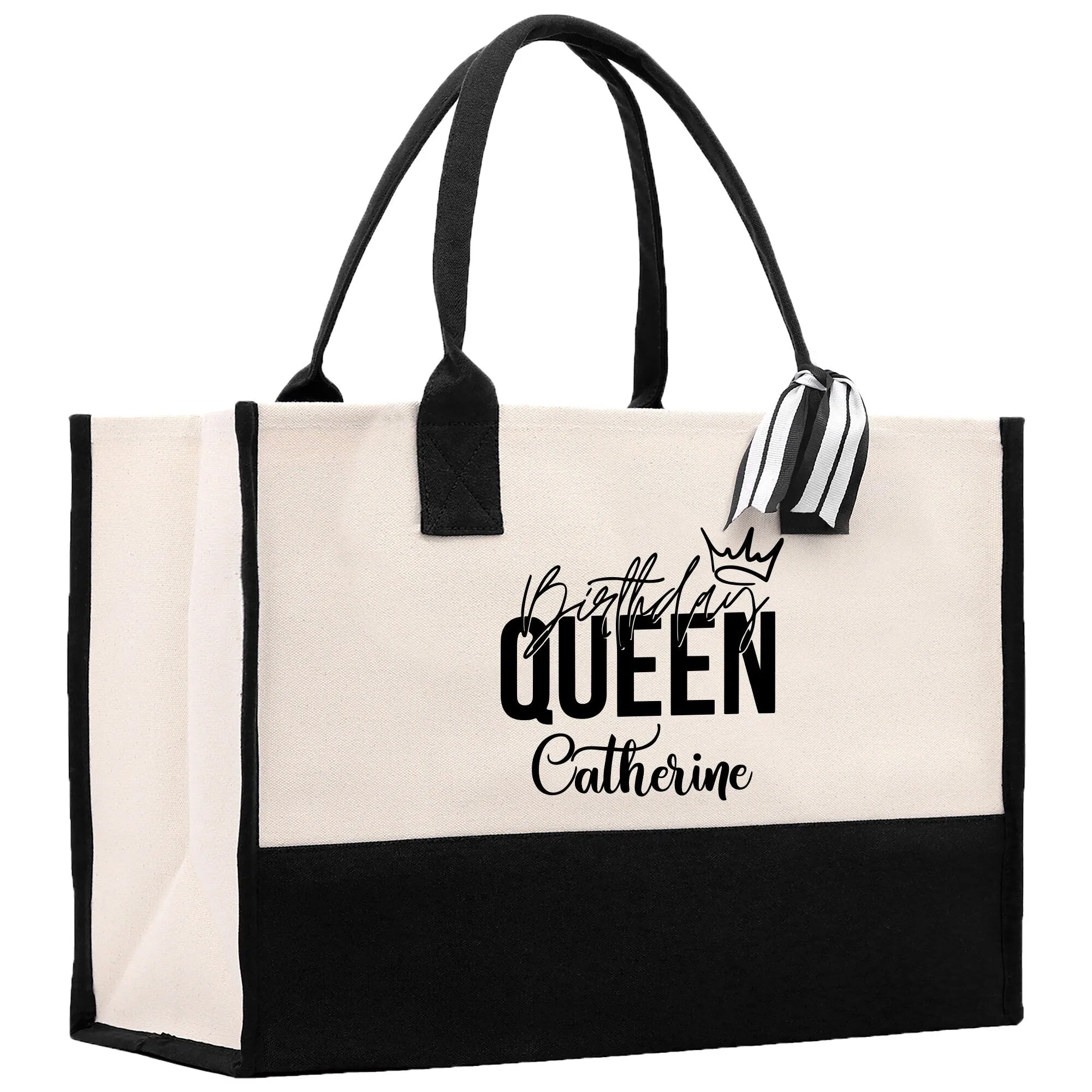 Personalized Name Birthday Queen Cotton Canvas Tote Bag Custom Birthday Girl Tote Queens Tote Bag Birthday Gift Women Birthday Party Bag