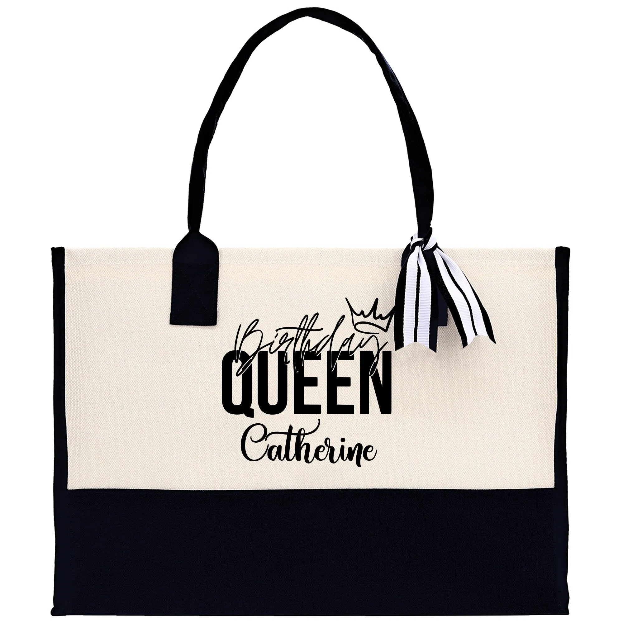 Personalized Name Birthday Queen Cotton Canvas Tote Bag Custom Birthday Girl Tote Queens Tote Bag Birthday Gift Women Birthday Party Bag