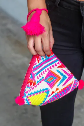 Pink Multi Color Triangular Mini Bag