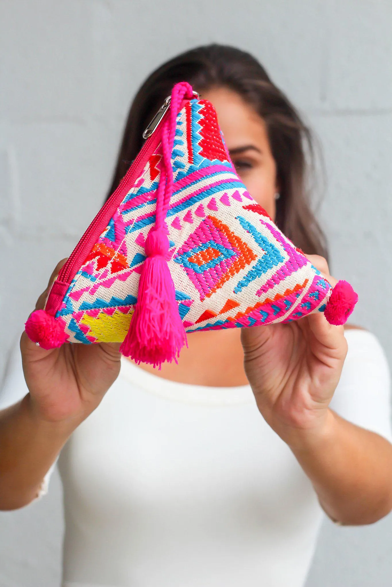 Pink Multi Color Triangular Mini Bag