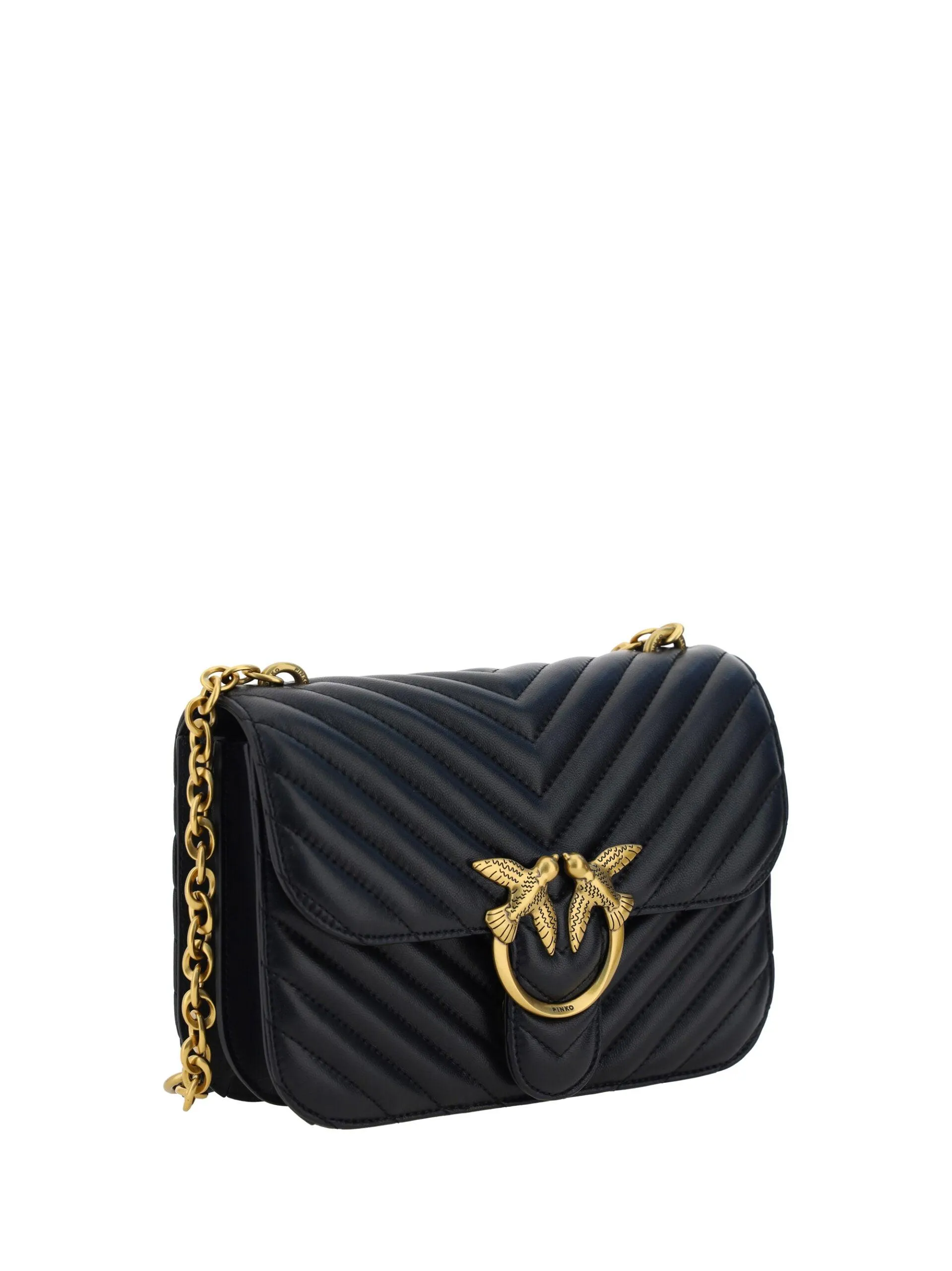 PINKO Black Calf Leather Love Bell Classic Shoulder Bag