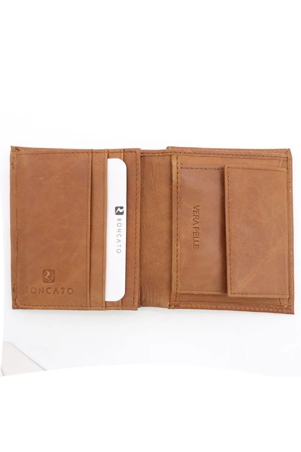 R Roncato Leather Wallet, Equipped With Spaces for Credit Cards, Documents in Card Format and Banknotes