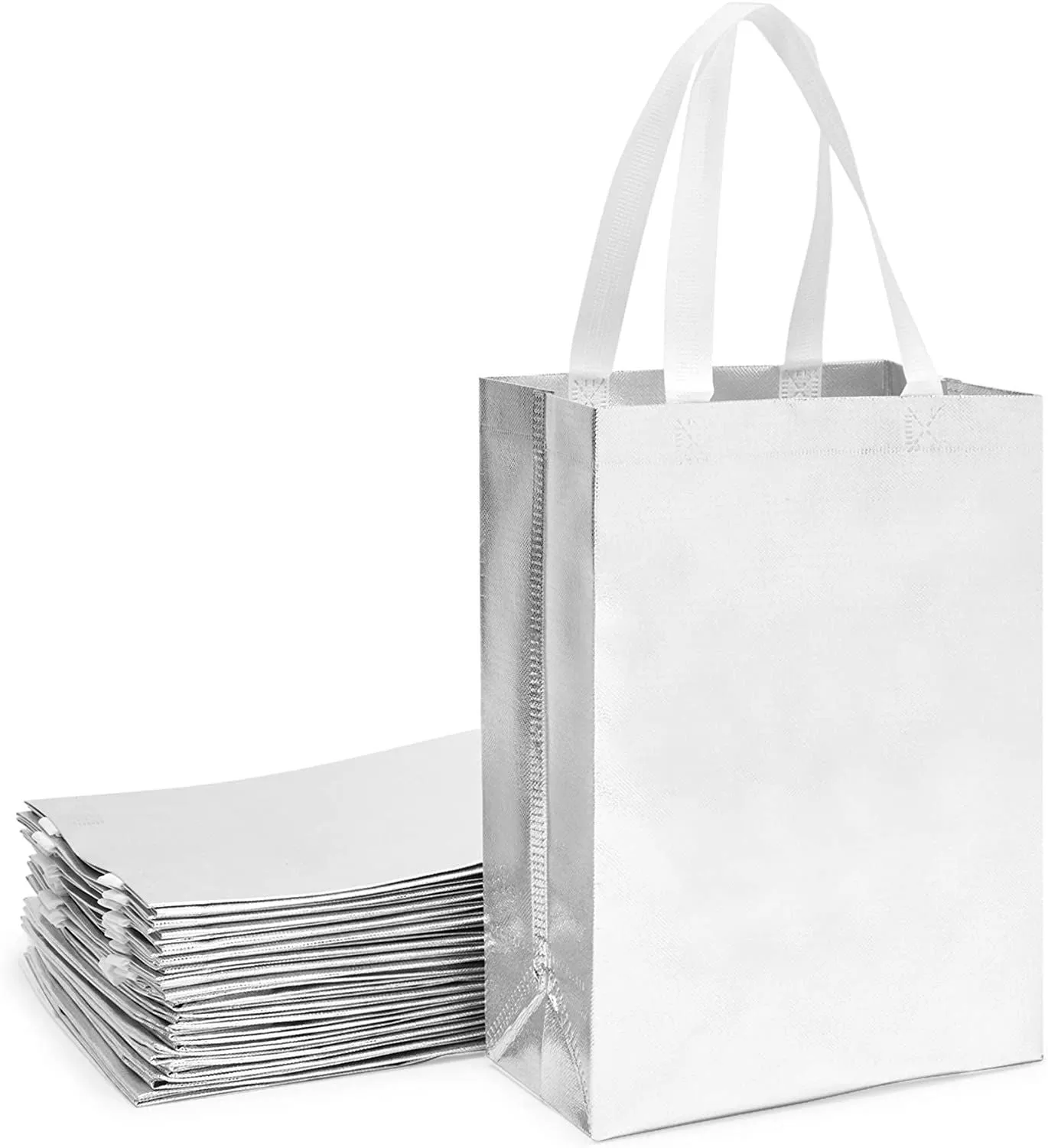 Reusable Grocery Tote Bag for Shopping (Large, Silver, 20 Pack)