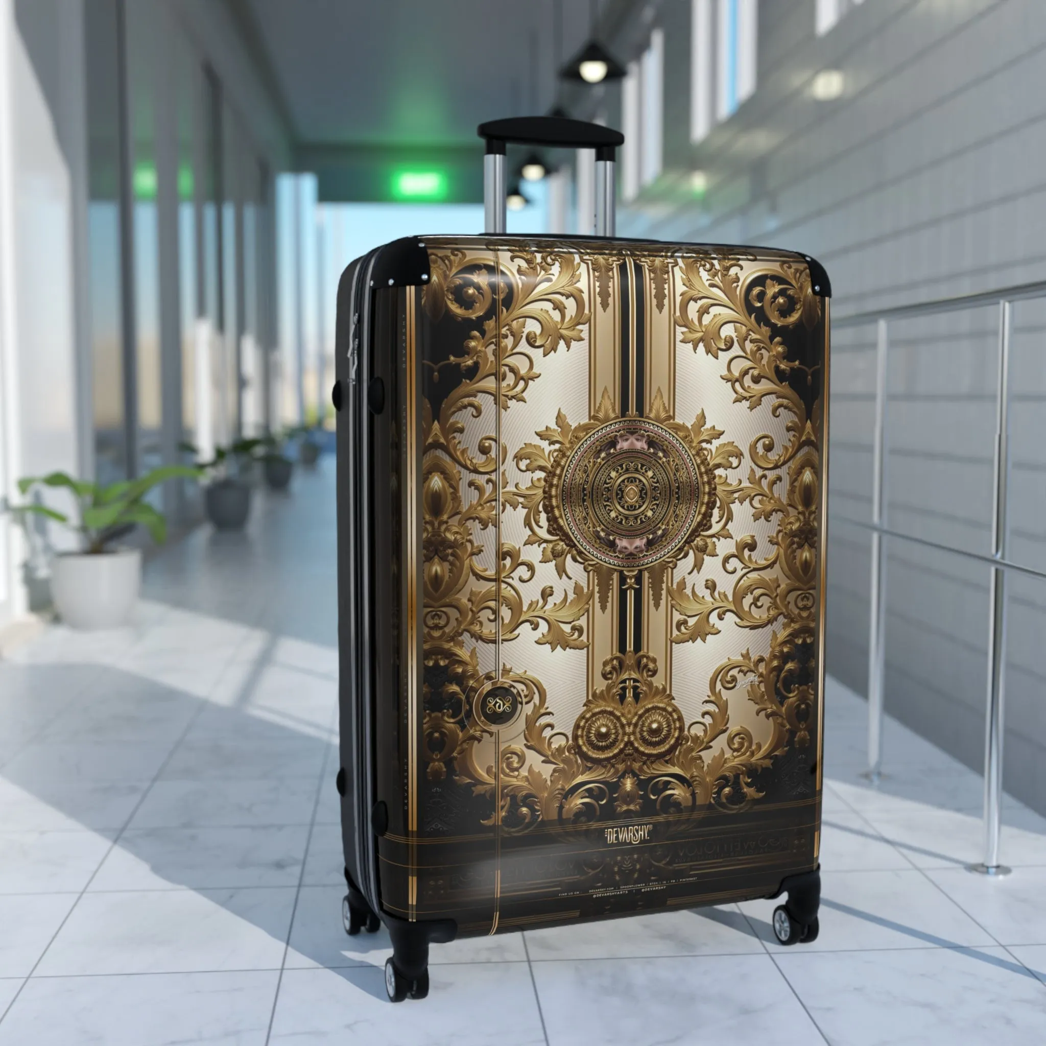 Royal Emblem Suitcase Golden Baroque Luggage Premium Hard Shell Carry-on Suitcase Luxury Travel Suitcase | D20207