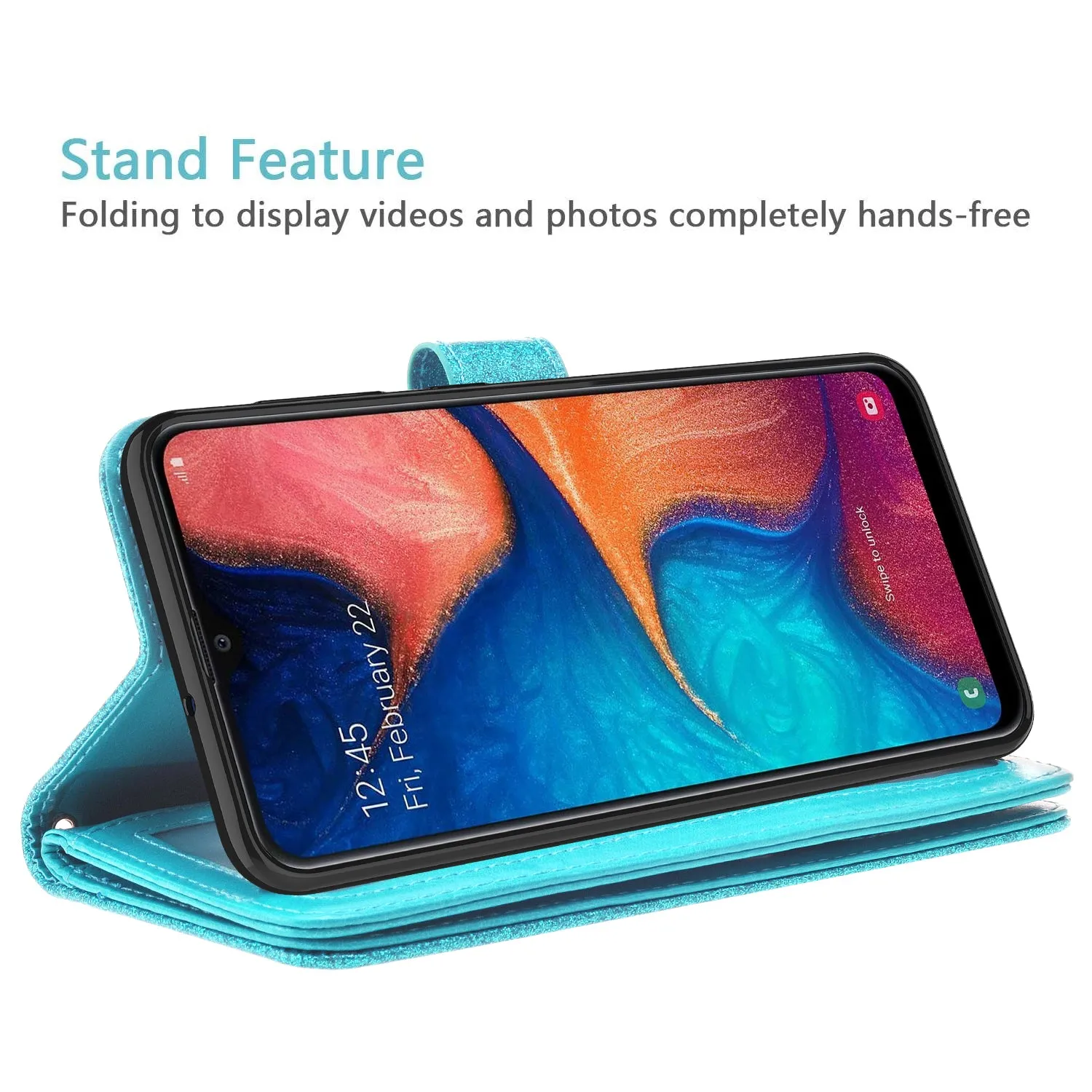 Samsung Galaxy A20 Case, Galaxy A20 Case, Glitter Faux Leather Flip Credit Card Holder Wrist Strap Shockproof Protective Wallet Case Clutch for Galaxy A20 - Teal