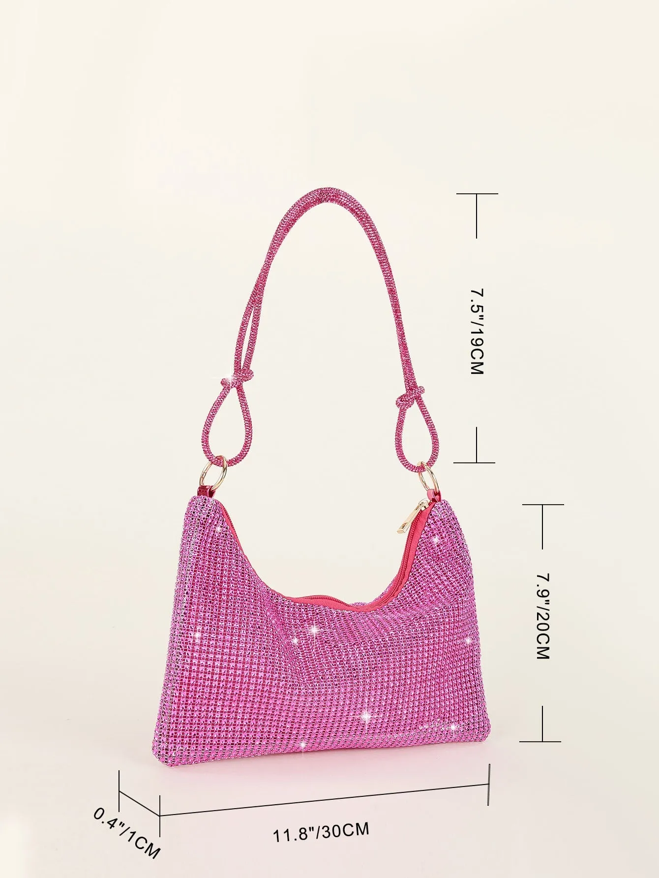 Shiny Neon Pink Rhinestone Decor Hobo Bag Evening Bag