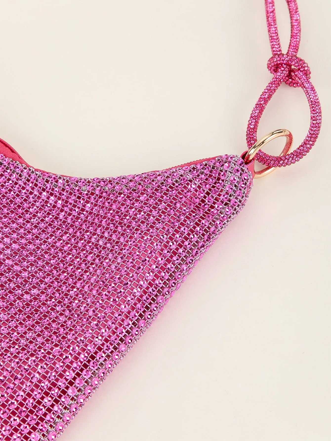 Shiny Neon Pink Rhinestone Decor Hobo Bag Evening Bag