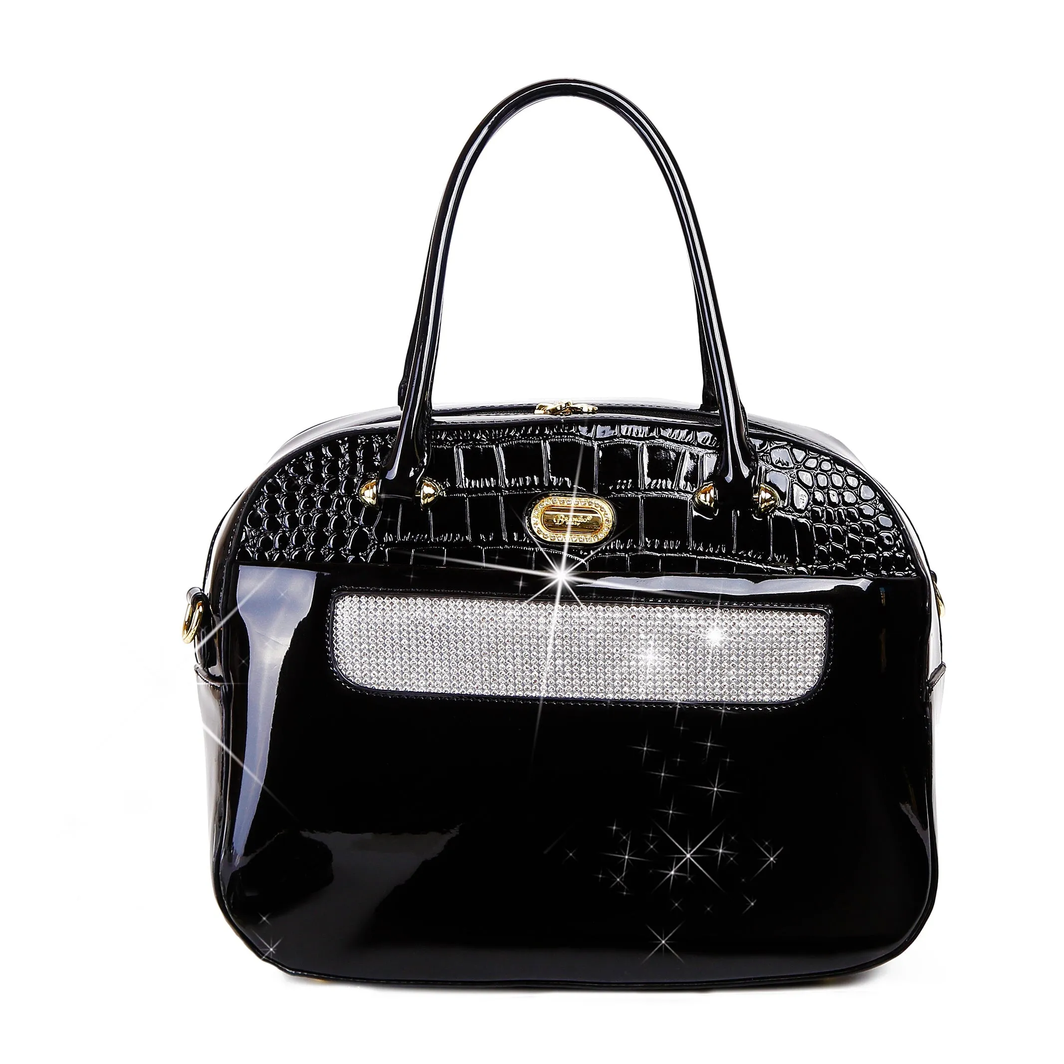 Sleek and Steady Vegan Leather Retro Crystal Overnight Latch On Bag