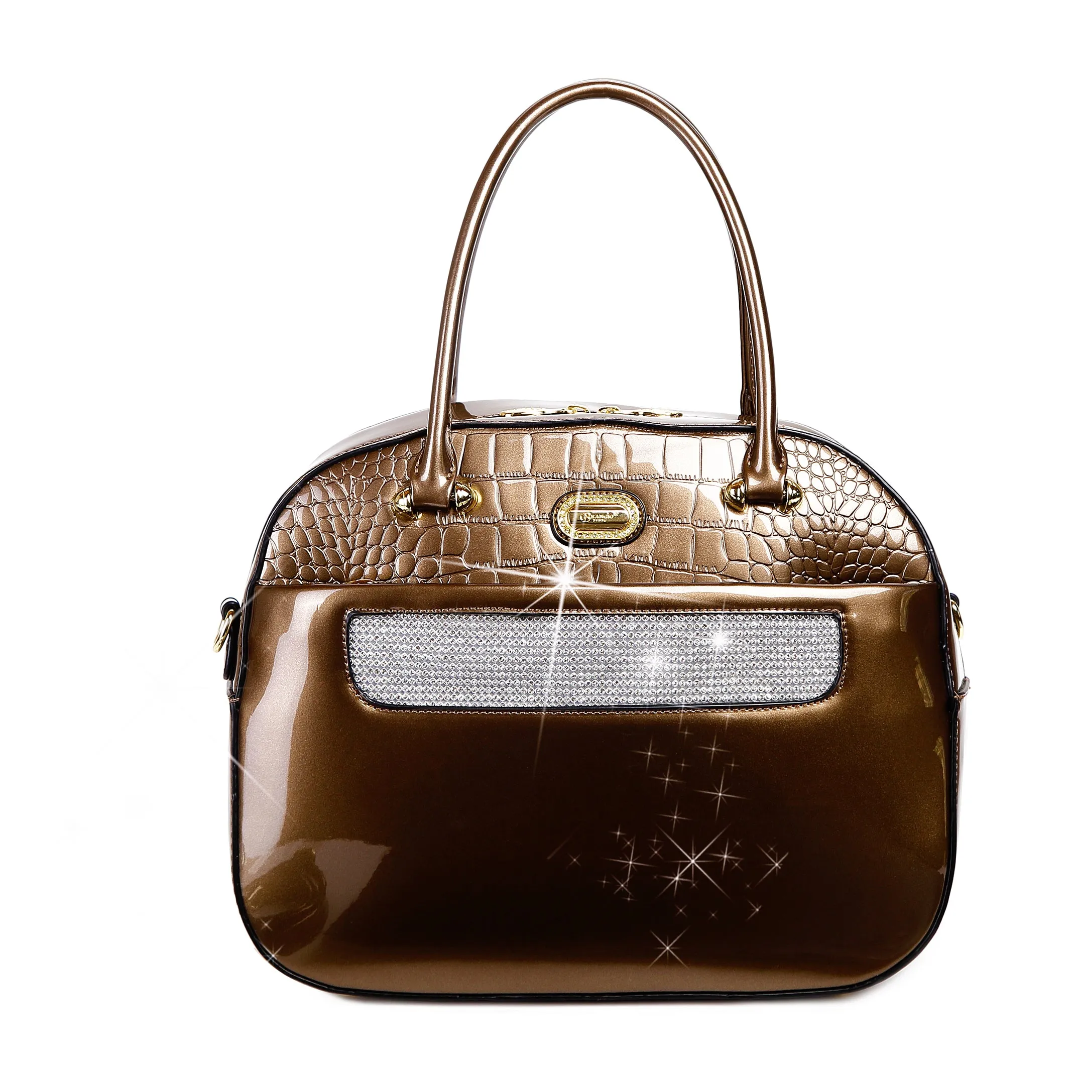 Sleek and Steady Vegan Leather Retro Crystal Overnight Latch On Bag