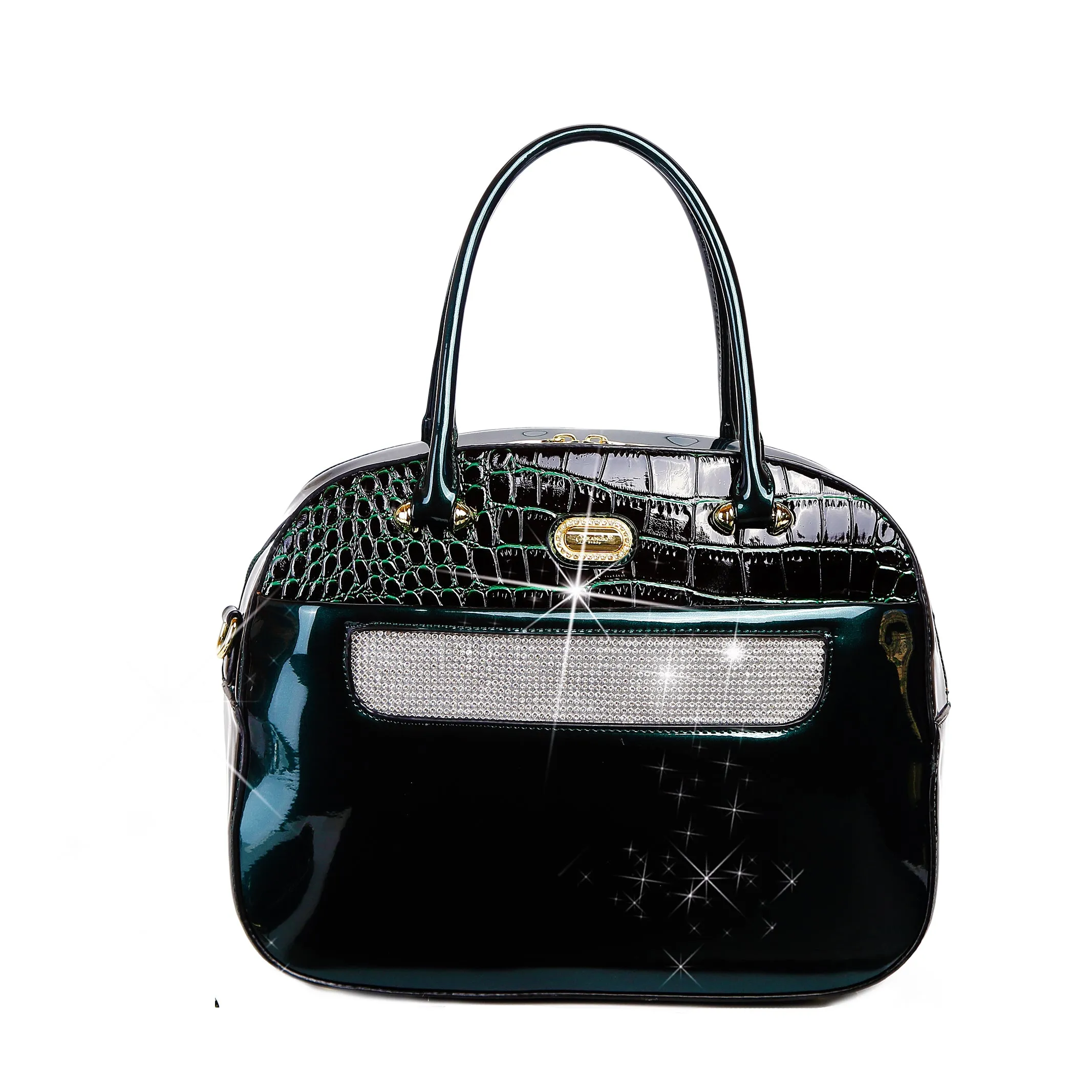 Sleek and Steady Vegan Leather Retro Crystal Overnight Latch On Bag