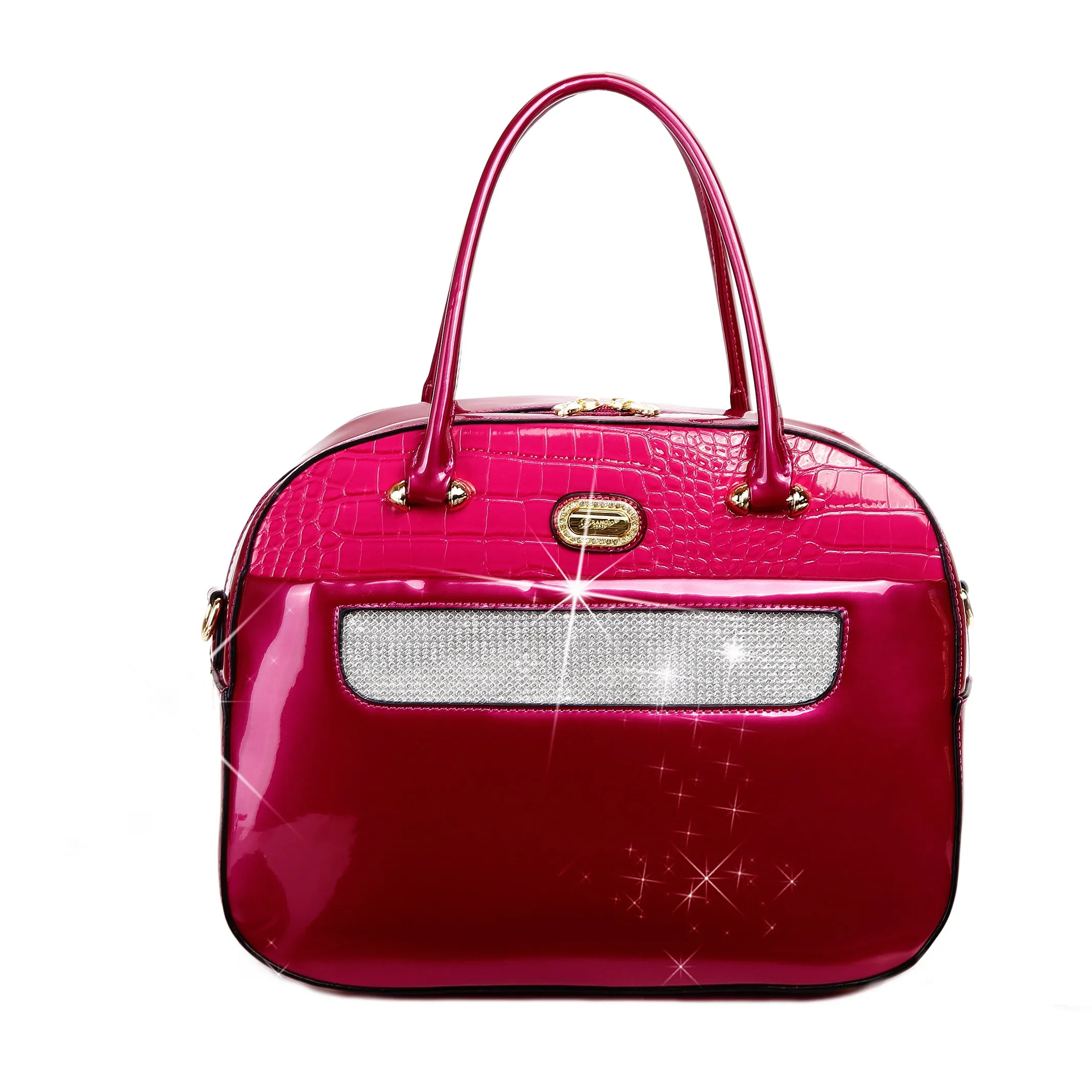 Sleek and Steady Vegan Leather Retro Crystal Overnight Latch On Bag