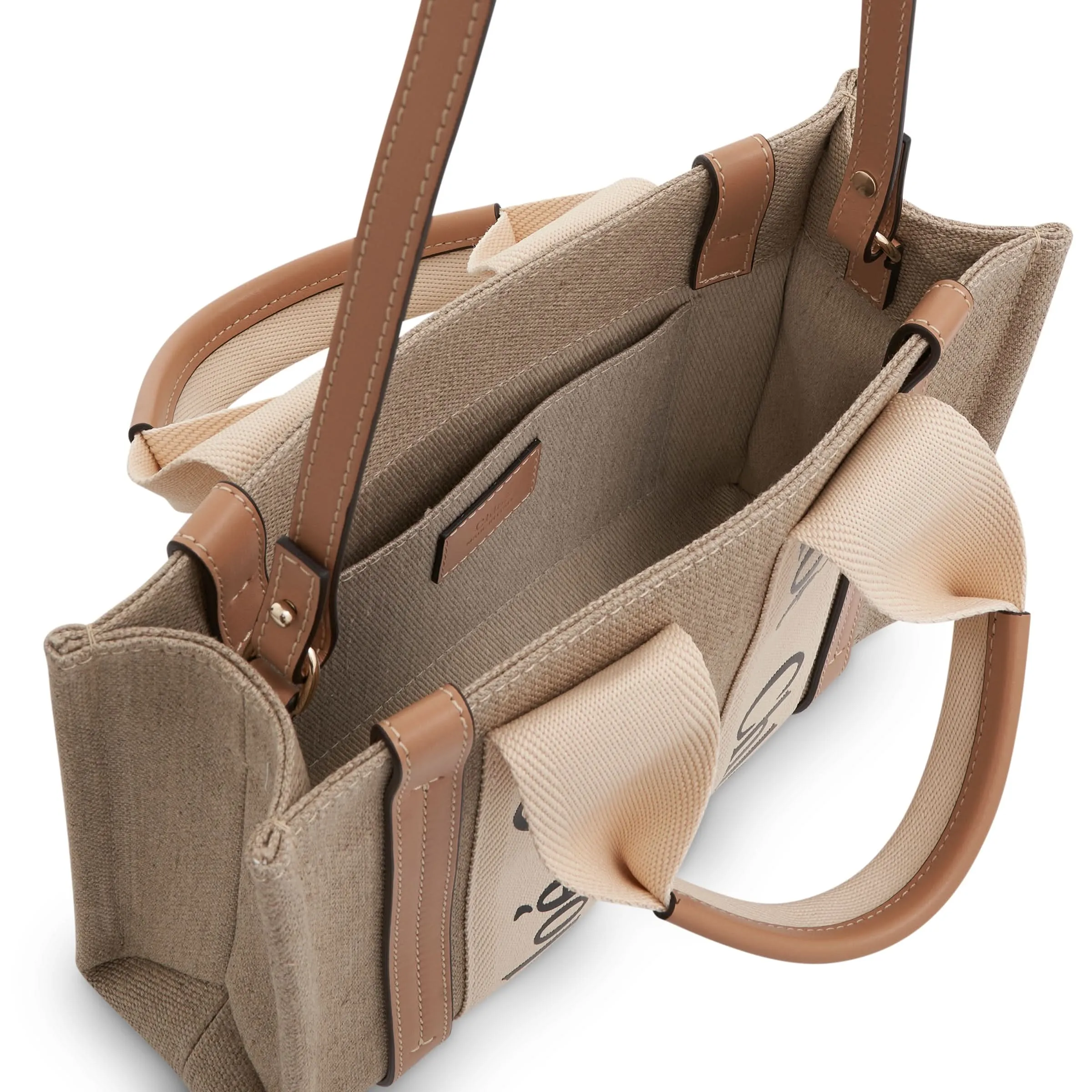 Small Eco Woody Tote Bag with Strap in White/Beige