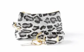 Snow Leopard Vegan Leather 2-Piece Wristlet Set