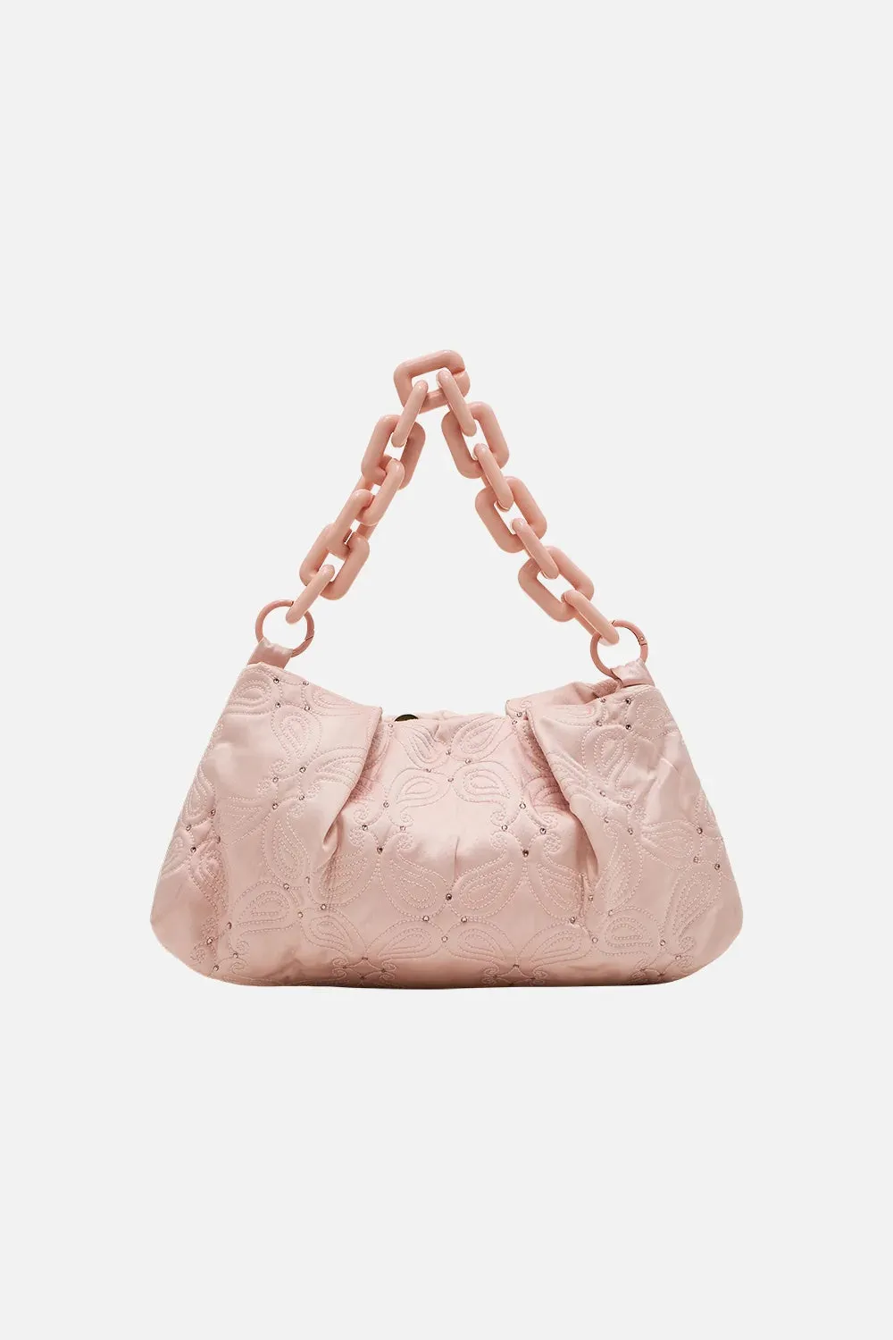 Solid Pink Small Clutch With Chain