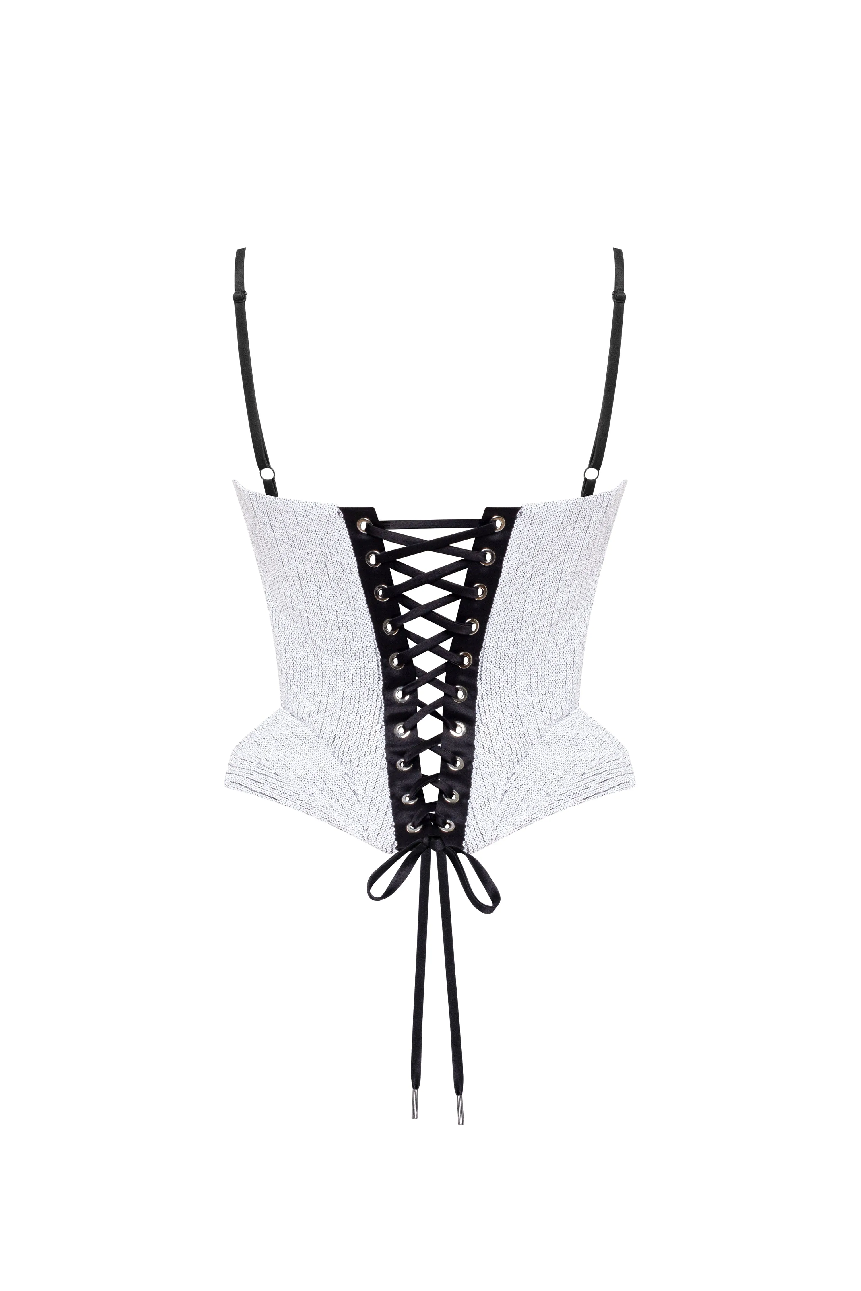 Spaghetti straps heart-shaped black & white corset