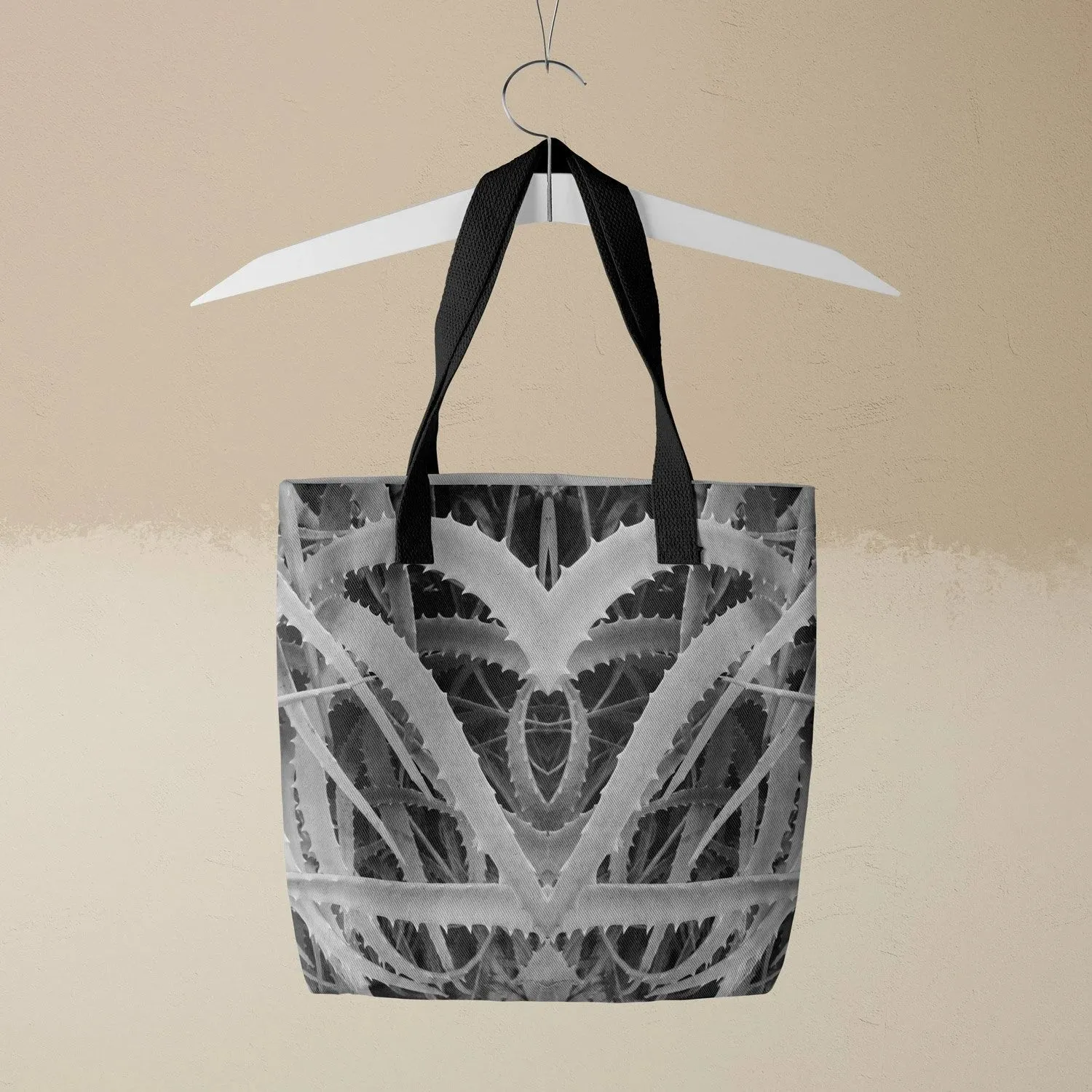 Spiked Too - Black & White Aloe Vera Op Art Shopping Tote