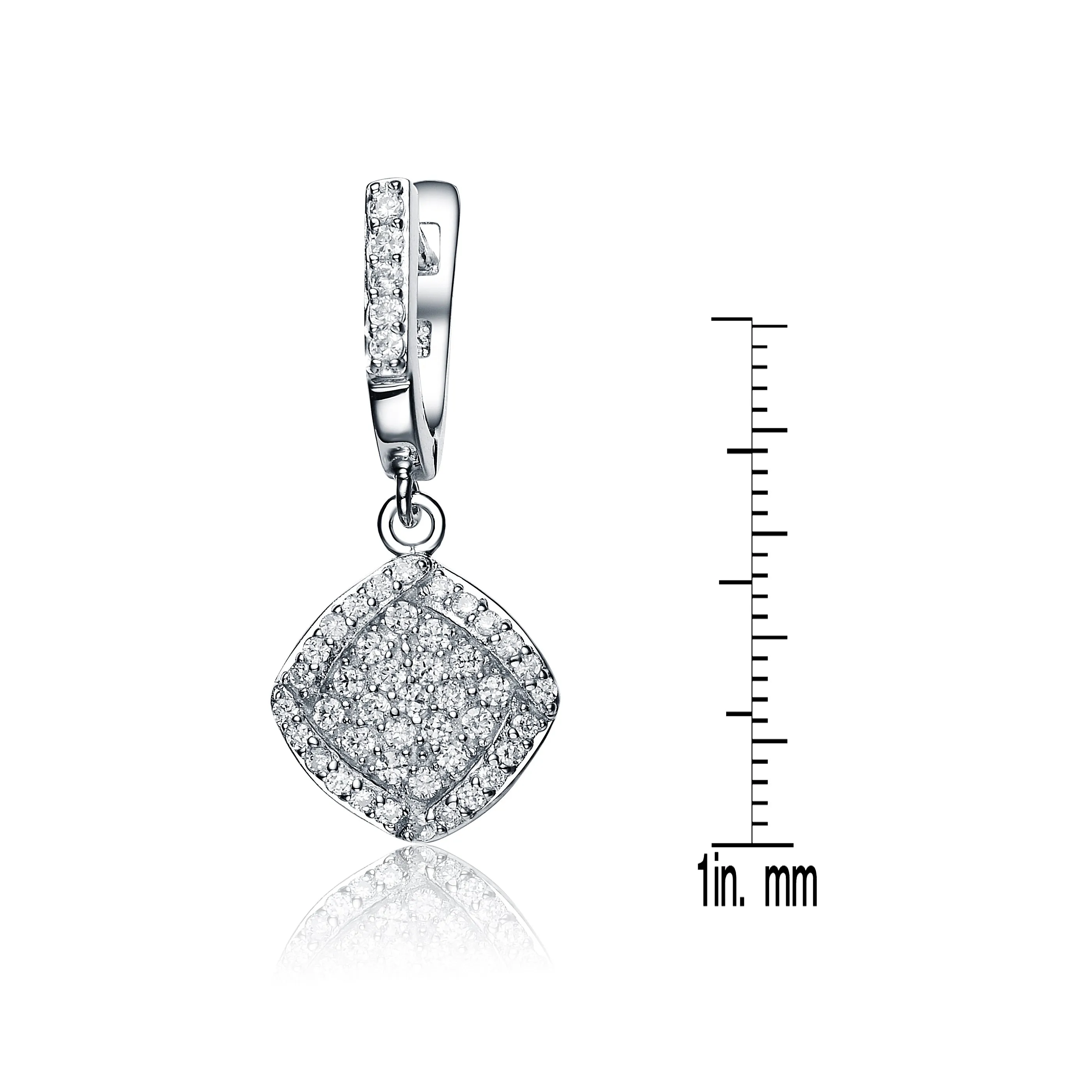 Sterling Silver Clear Cubic Zirconia Pave Dangle Earrings