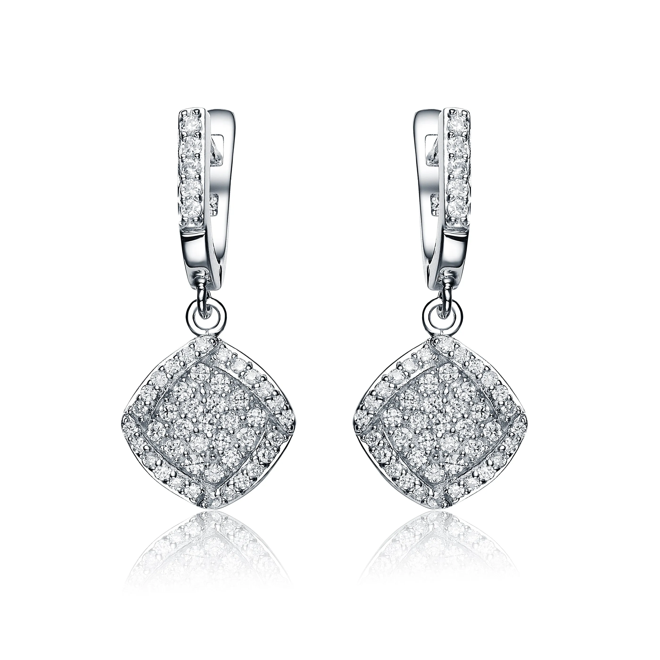 Sterling Silver Clear Cubic Zirconia Pave Dangle Earrings