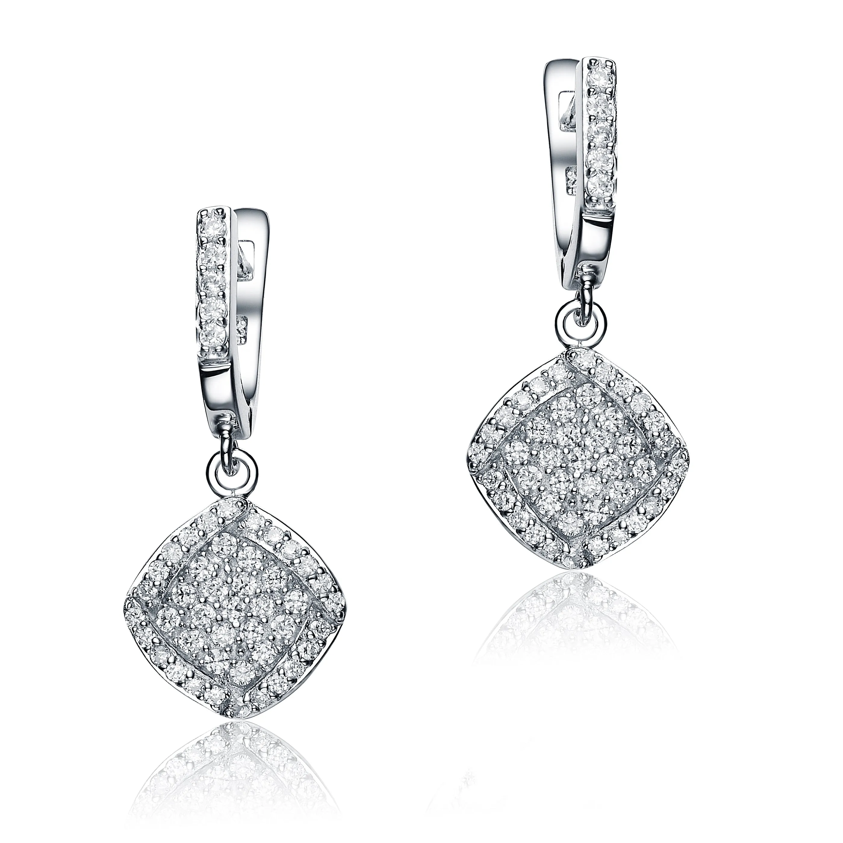 Sterling Silver Clear Cubic Zirconia Pave Dangle Earrings