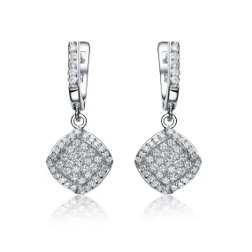 Sterling Silver Clear Cubic Zirconia Pave Dangle Earrings