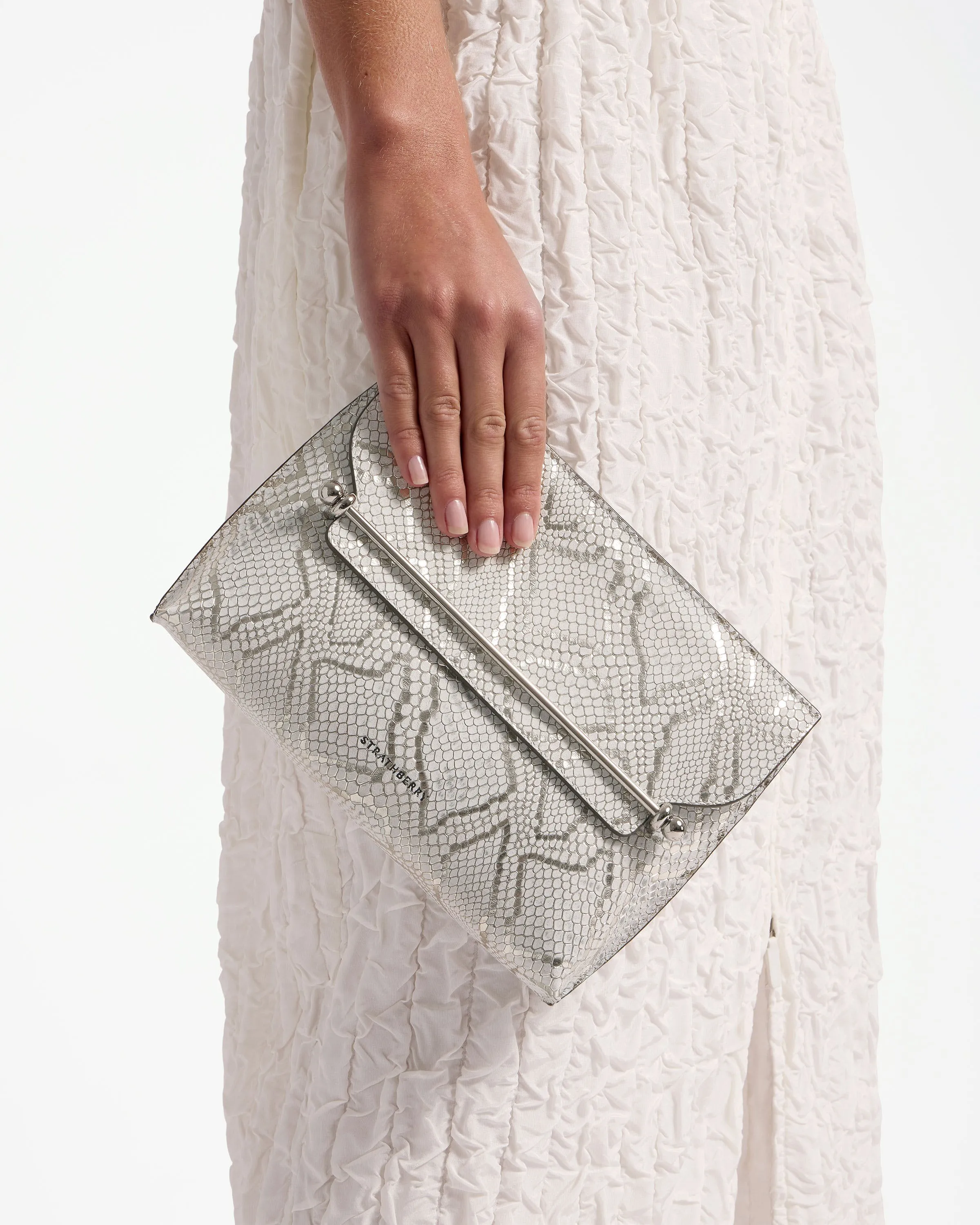 Stylist - Snake-Embossed Leather Metallic Silver