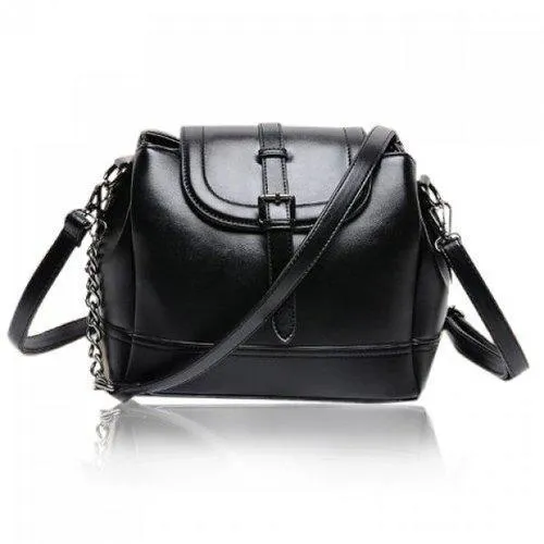 Trendy PU Leather and Buckle Design Women's Shoulder Bag - Black