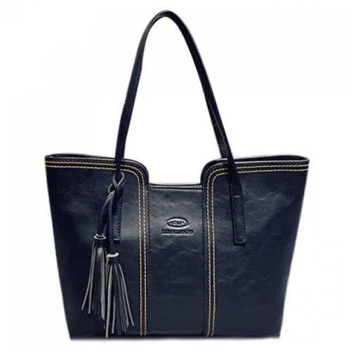 Trendy Stitching and Tassels Design Women's Shoulder Bag - Black