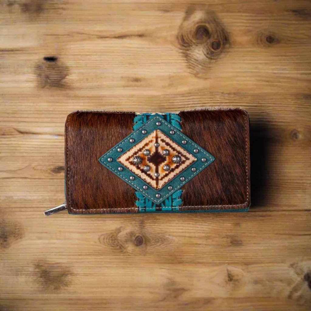 Trinity Ranch Hair-On Cowhide and Turquoise Wallet