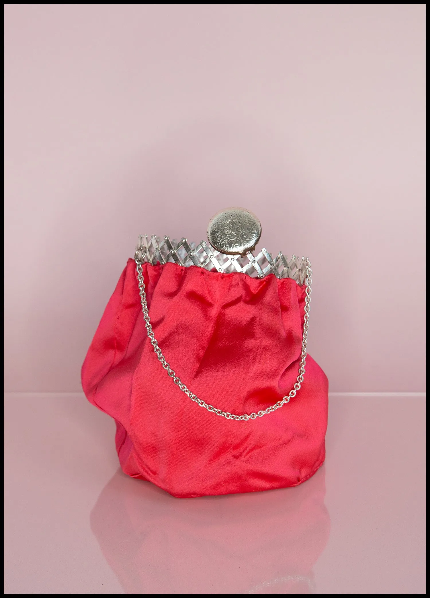 Vintage 1950s Shocking Pink Satin Evening Bag