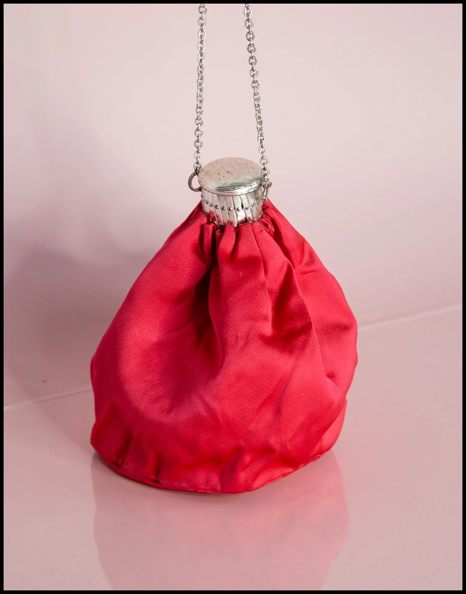 Vintage 1950s Shocking Pink Satin Evening Bag