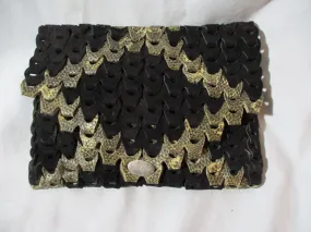 Vintage Snakeskin SUEDE woven LEATHER bag purse evening Clutch BLACK