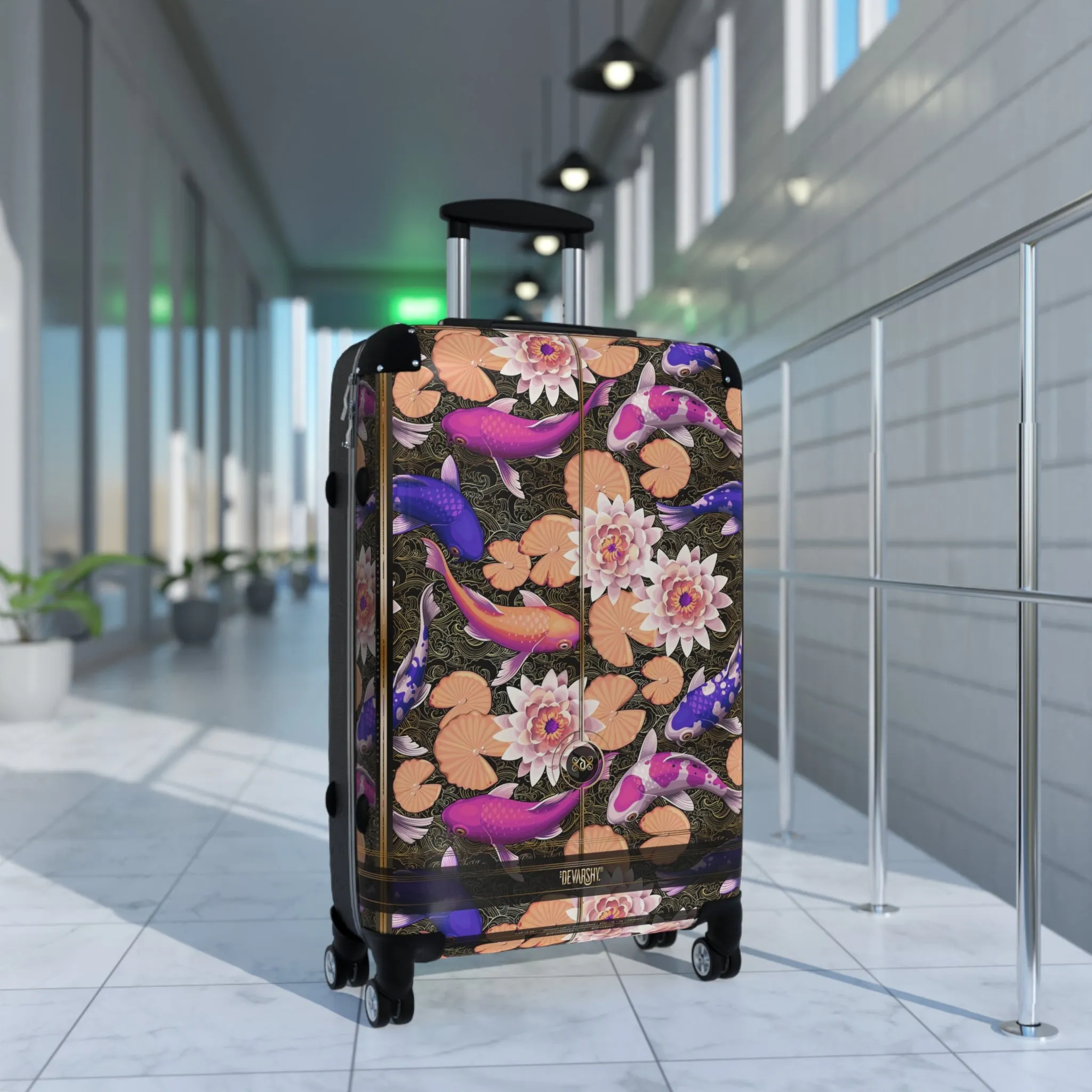 Violet Koi Fish Suitcase Carry-on Suitcase Fish & Floral Travel Luggage Hard Shell Suitcase in 3 Sizes | D20018