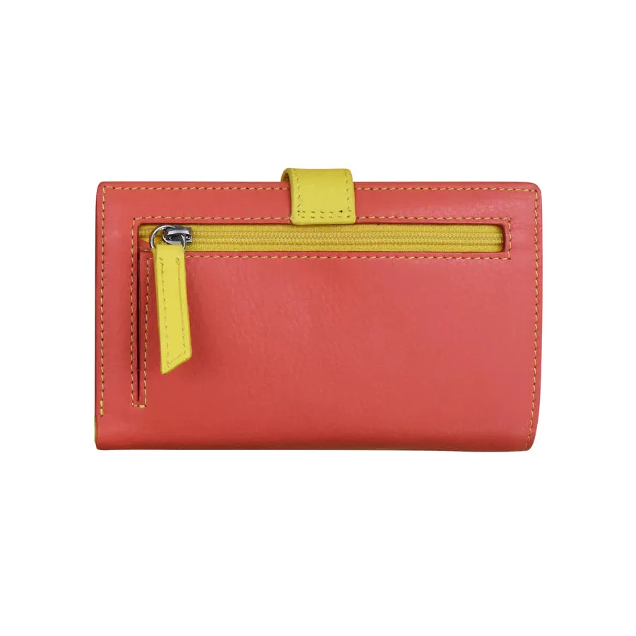 Wallet Midi With Cut Out Tab Coral/Sunshine Leather RFID Blocking 7813