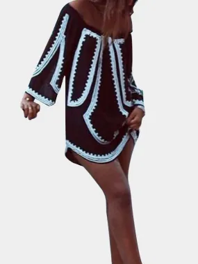 Wholesale Black Off The Shoulder Long Sleeve Geometrical Mini Dress