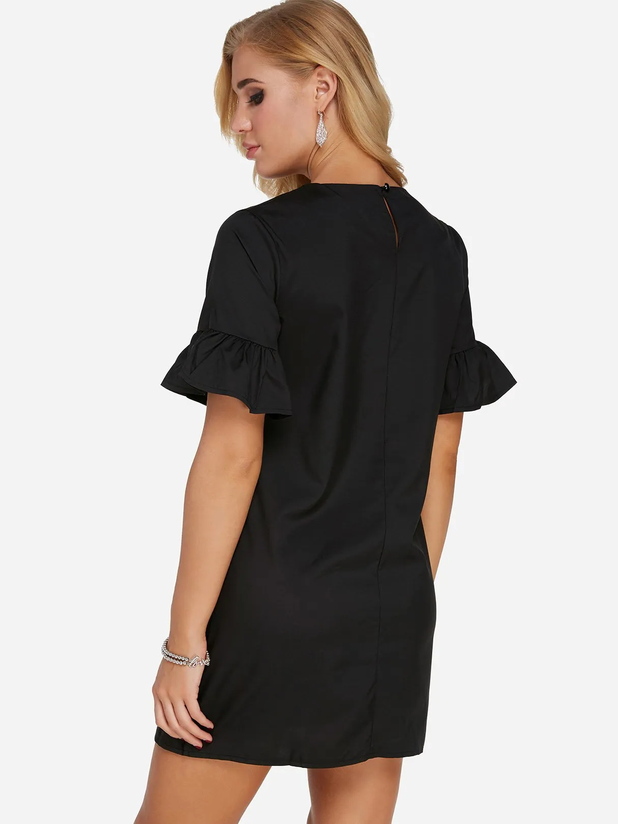 Wholesale Black Round Neck Short Sleeve Plain Mini Dress