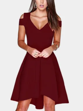 Wholesale Burgundy V-Neck Cold Shoulder Cut Out Mini Dress