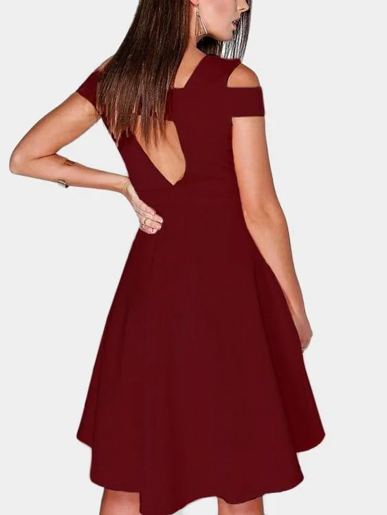 Wholesale Burgundy V-Neck Cold Shoulder Cut Out Mini Dress