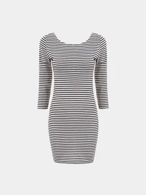 Wholesale Round Neck Long Sleeve Stripe Backless Mini Dresses