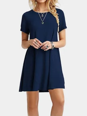 Wholesale Round Neck Short Sleeve Plain Mini Dresses