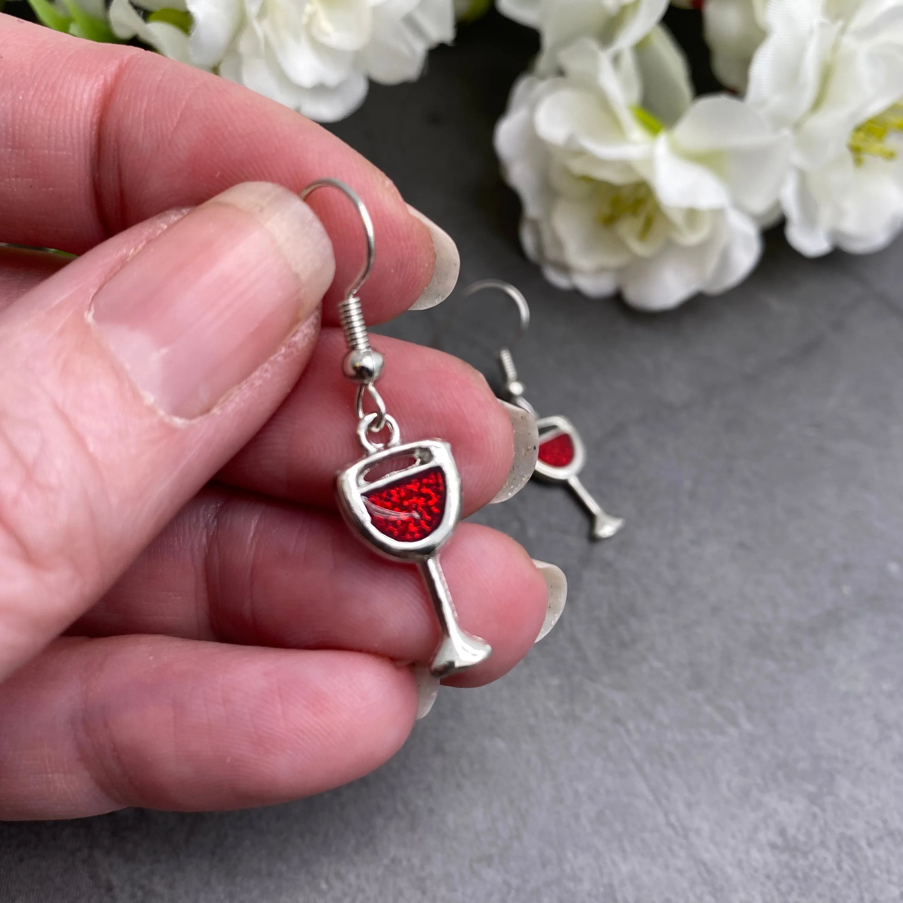 Wine Glass Red Enamel Charm Earrings