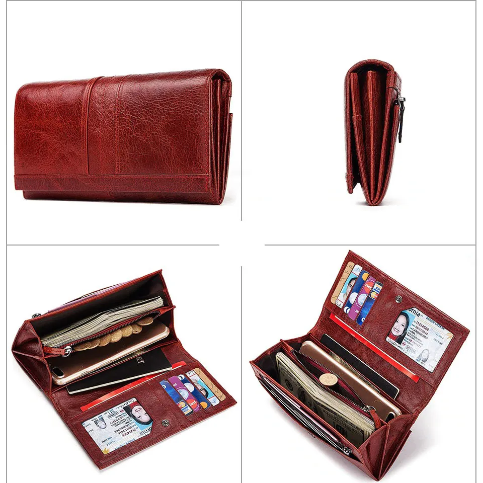 Women's Long Wallet-Clutch / Genuine Leather Wallet with Pocket for Cell Phone and Card Holder