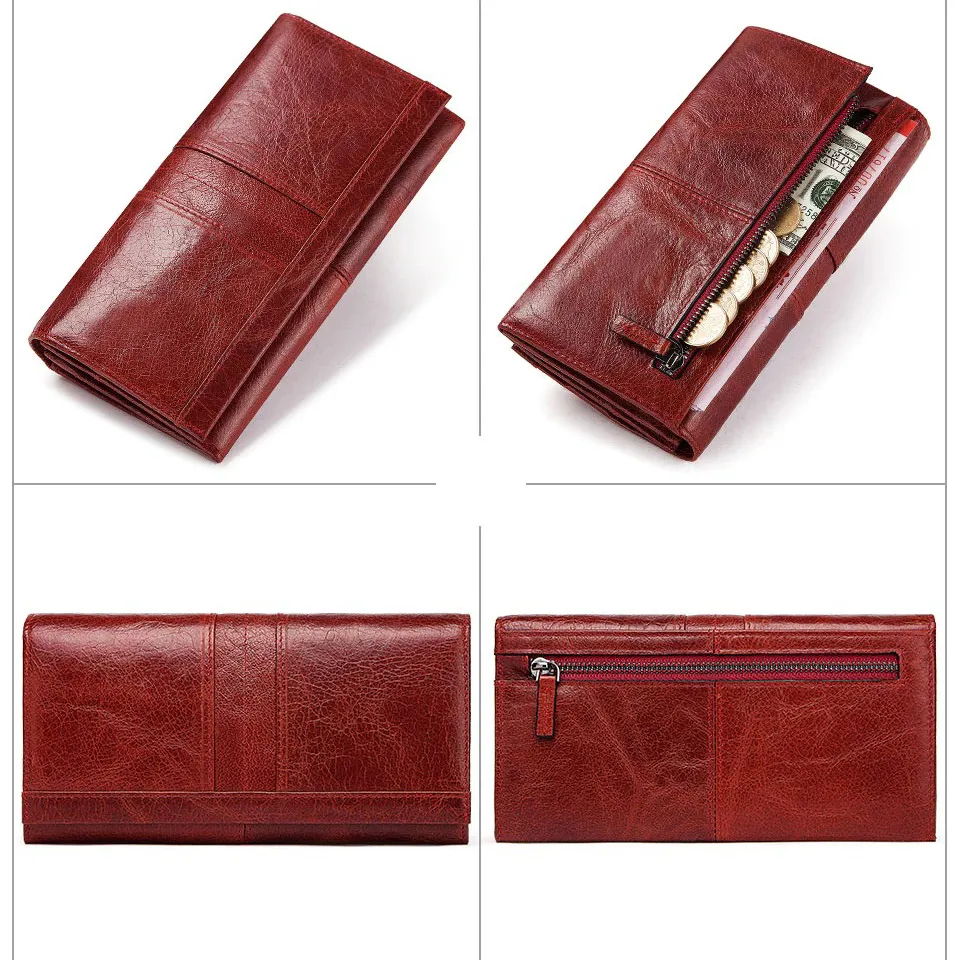 Women's Long Wallet-Clutch / Genuine Leather Wallet with Pocket for Cell Phone and Card Holder