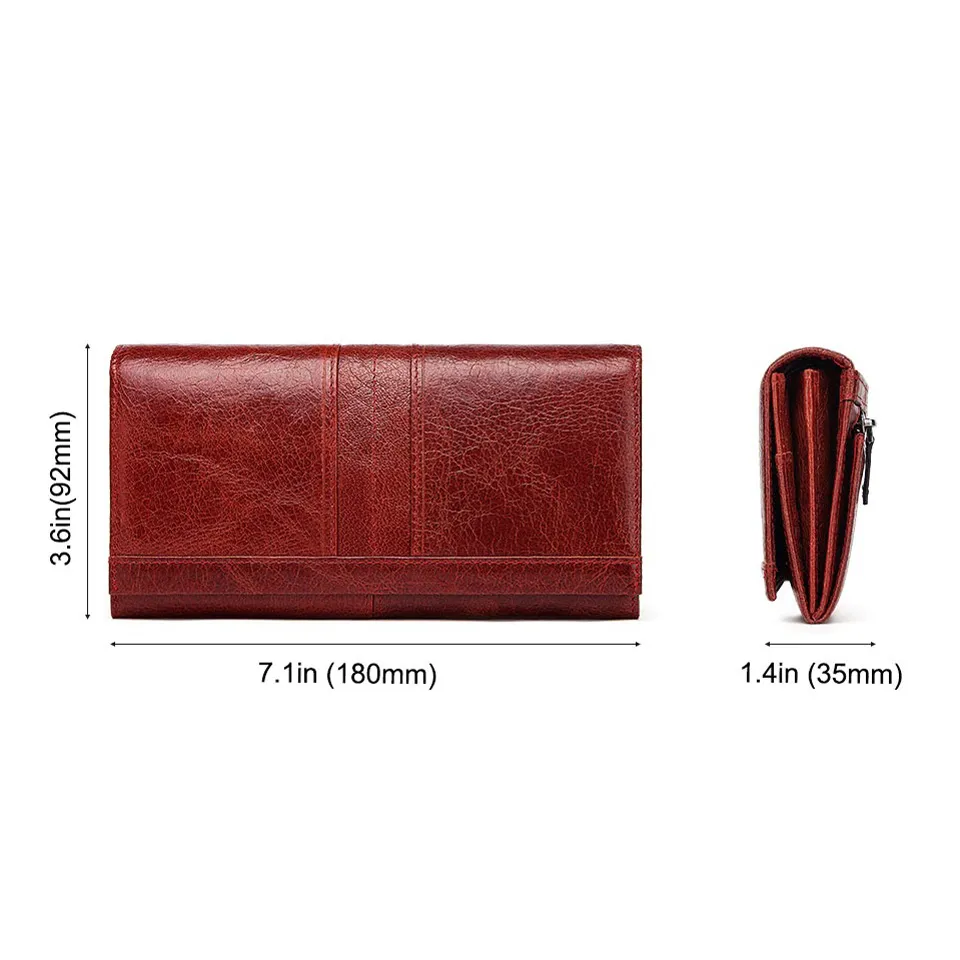 Women's Long Wallet-Clutch / Genuine Leather Wallet with Pocket for Cell Phone and Card Holder