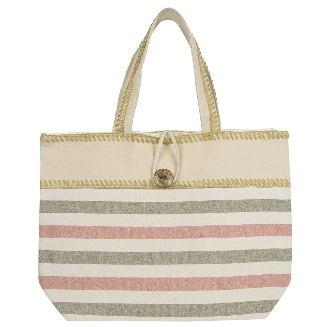 Womens Narrow Stripes Canvas Beach Shopping Shoulder Bag