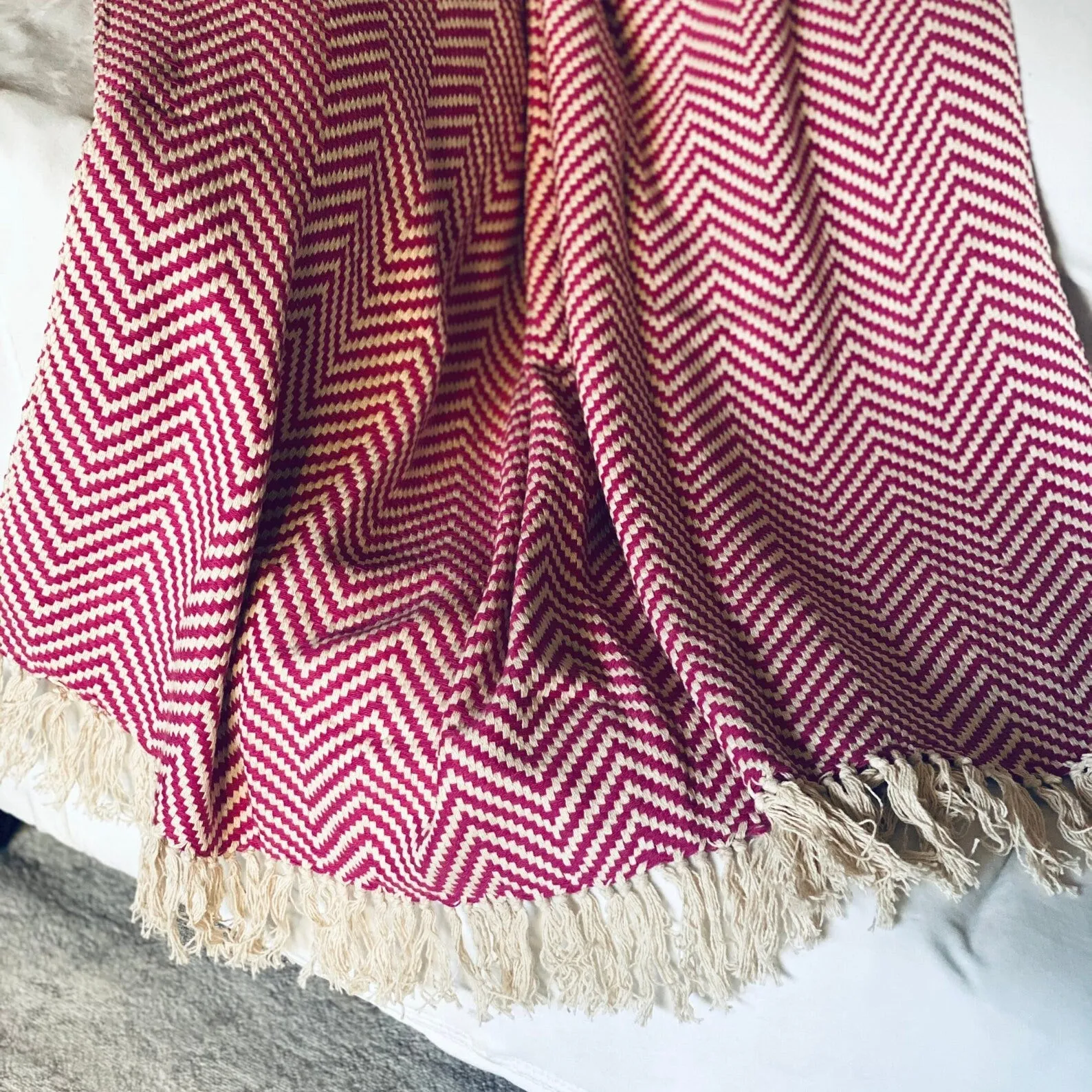 Woven Herringbone Blanket, Turkish Cotton Blanket, Cozy Bed Blanket, Pink blanket, Weighted Blanket